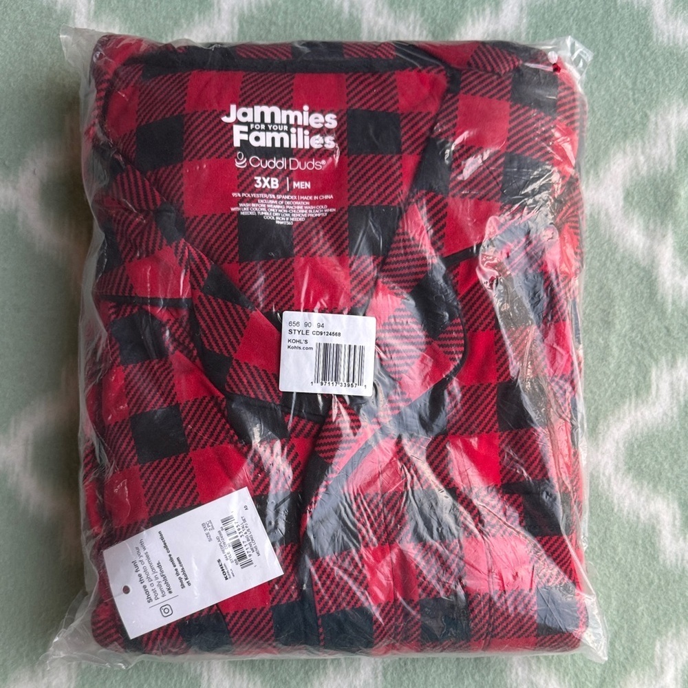 NEW Cuddl Duds Red and Black Plaid Pajama Set men’s 3XB
